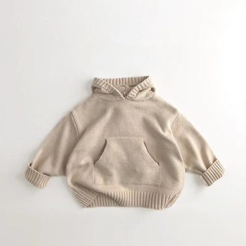 ニット・セーター beige / 80cm キッズフーディ ニットセーター フード付き ルーズプルオーバー ベージュ コーヒー グレー 3カラー ユニセックス 男の子 女の子 子供服