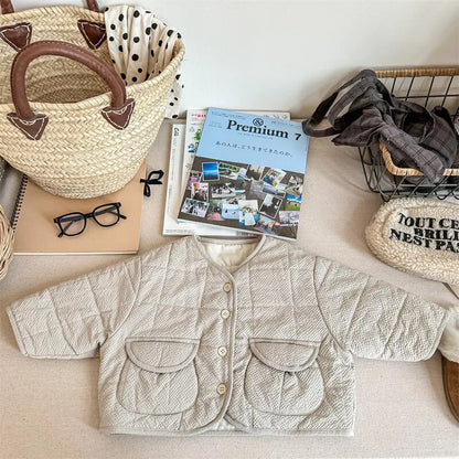 ショートコート・ジャケット・ジャンパー Beige / 80cm キッズ キルティングジャケット ショートコート ジャンパー ベージュ スカイブルー アーミーグリーン 3カラー ユニセックス 男の子 女の子 子供服