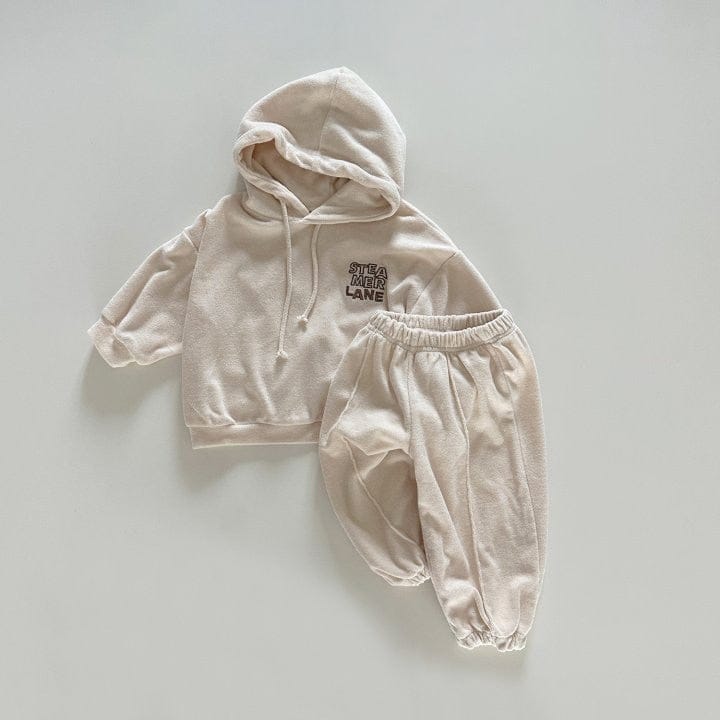 長袖セットアップ Beige / 80cm / 取り寄せ（7〜21日） キッズ スウェットセットアップ 2点セット フーディパーカー スウェットパンツ レターロゴプリント フード付き タックパンツ コーヒー ベージュ 2カラー ボーイズ 男の子 子供服