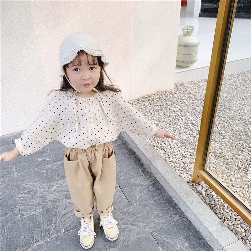 長袖シャツ・ブラウス Beige / 80cm / 取り寄せ（7〜35日） キッズ 水玉 ドット 長袖 ブラウス シャツ ベージュ ブラウン ガールズ