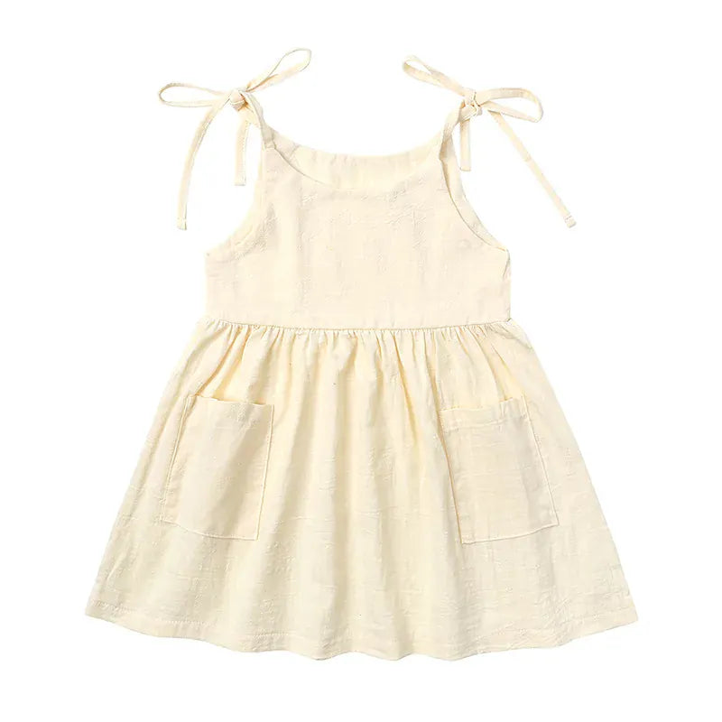 ノースリーブワンピース beige / 80cm 9-12m キッズワンピース コットンリネン キャミソールサマードレス 4カラー