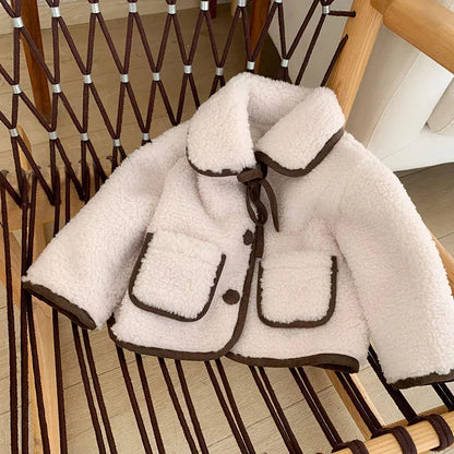 ショートコート・ジャケット・ジャンパー Beige / 80cm キッズアウター ボアフリースジャケット リボンコート【mh0003479】