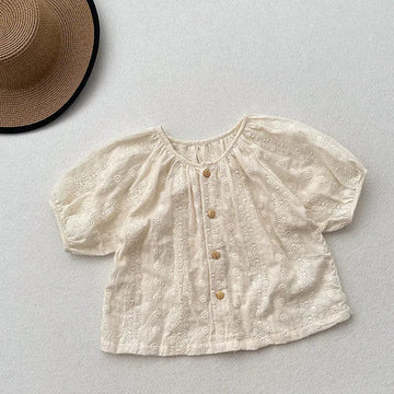 半袖シャツ・ブラウス Beige / 80cm キッズトップス 半袖ブラウス フラワーレース刺繍 ベージュ【mh0005501】