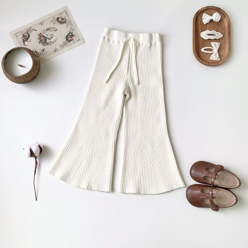 ロングパンツ・スウェットパンツ beige / 90cm キッズ ニット ルーズ フレアパンツ 無地 ボーダー ガールズ 女の子