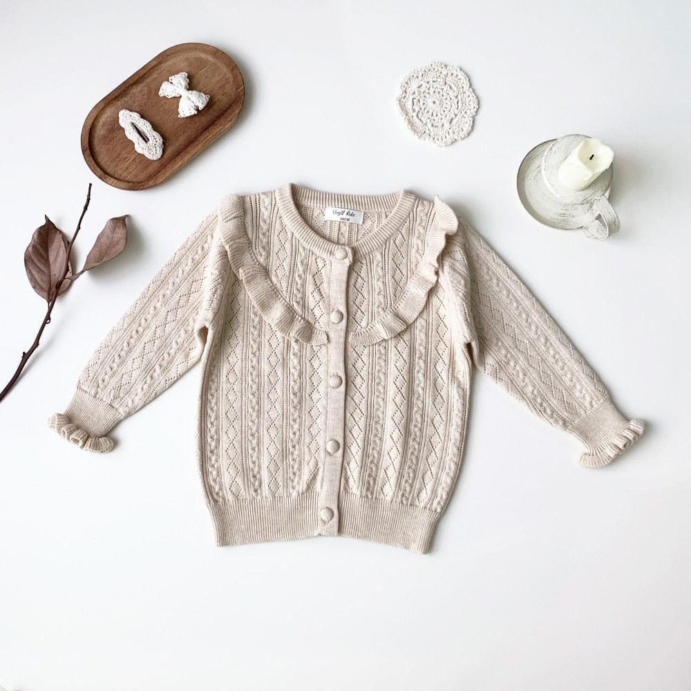 カーディガン・パーカー beige / 90cm キッズ ニット フリル 長袖 カーディガン トップス ガールズ