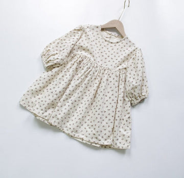 長袖ワンピース Beige / 90cm キッズ フラワー 花柄 長袖 ワンピース