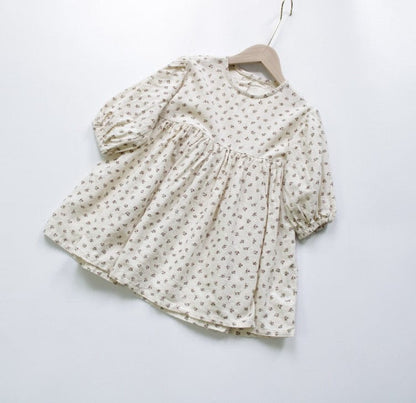 長袖ワンピース Beige / 90cm キッズ フラワー 花柄 長袖 ワンピース