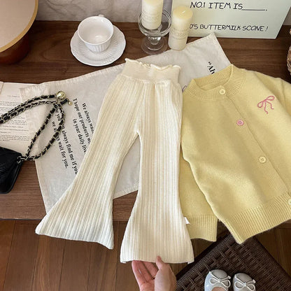 レギンスパンツ Beige / 90cm 1-2y キッズパンツ シンプルリブニットベルボトムフレアレギンスパンツ 4カラー【mh0007560】