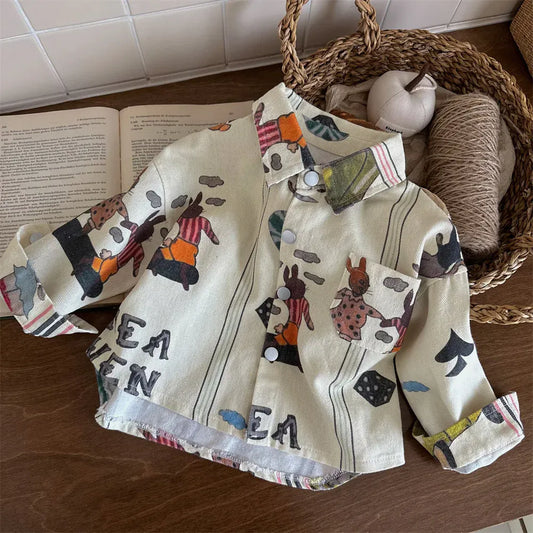 長袖シャツ・ブラウス Beige / 90cm 1-2y キッズトップス グラフィティお絵描きプリント長袖シャツ【mh0007602】