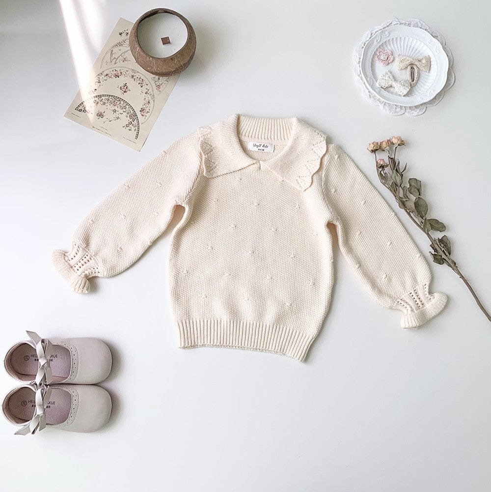 ニット・セーター beige / 90cm キッズ ニット 襟付き カットソー セーター トップス ベージュ ピンク 2色 ガールズ 女の子