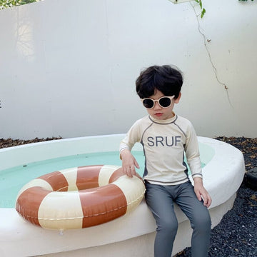 ベビー用水着 Beige / 90cm キッズ 水着 長袖 長ズボン セパレート ラッシュガード スイムウェア 2カラー ボーイズ【mh0002222】