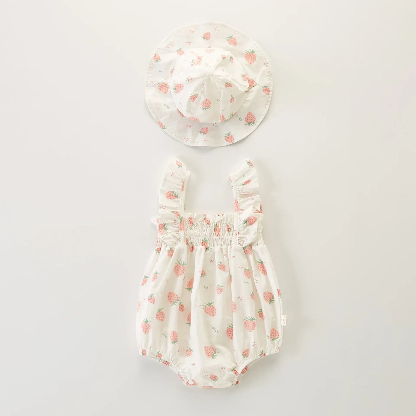 ノースリーブロンパース Beige / 90cm ベビーロンパース 帽子セット ノースリーブボディスーツ チューリップハット フラワー花柄プリント 2カラー【mh0005934】