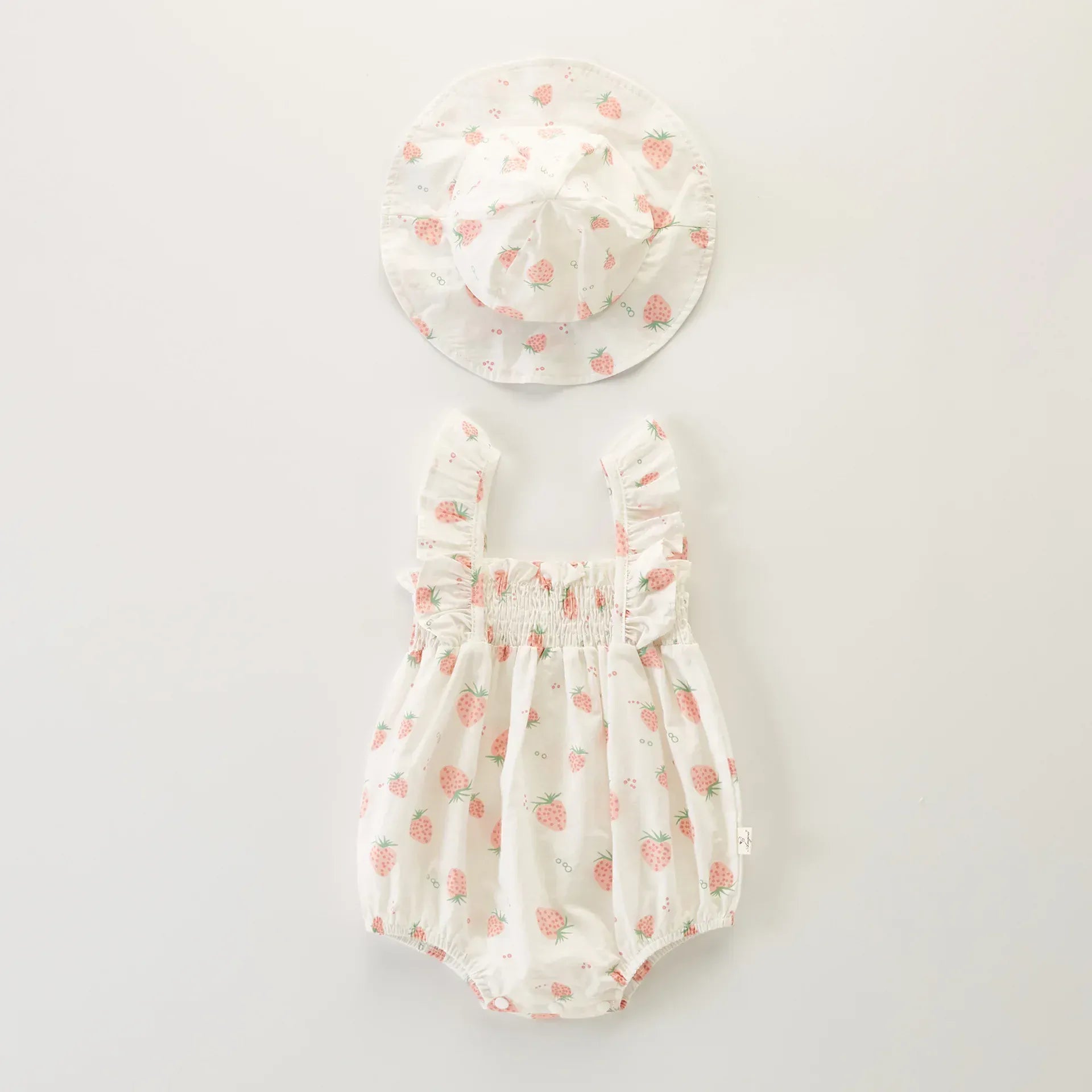 ノースリーブロンパース Beige / 90cm ベビーロンパース 帽子セット ノースリーブボディスーツ チューリップハット フラワー花柄プリント 2カラー【mh0005934】