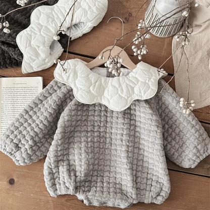 長袖ロンパース Beige / 90cm 24M ベビーロンパース ぽこぽこキルティングフラワーカラー長袖ボディスーツ【mh0008187】