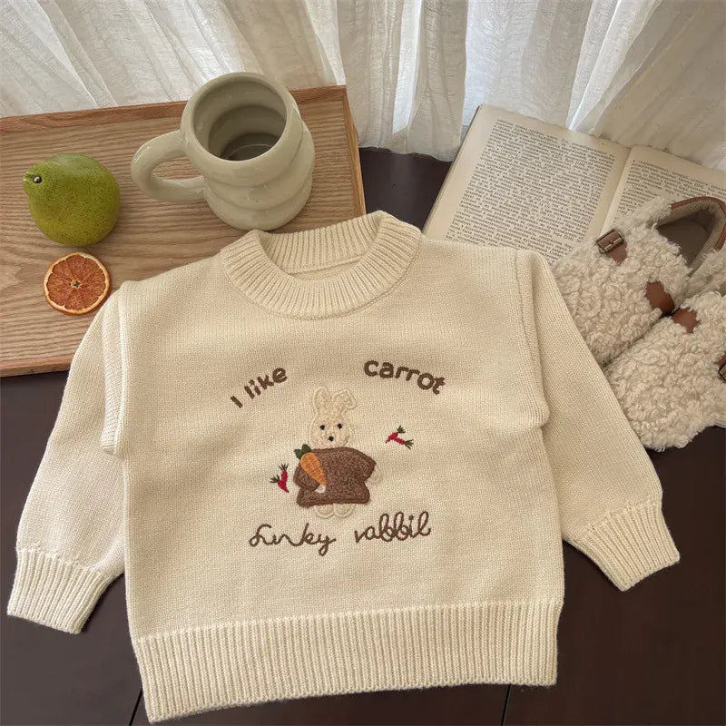 ニット・セーター Beige / 90cm 24M キッズトップス うさぎラビット刺繍長袖ニットセーター【mh0008438】