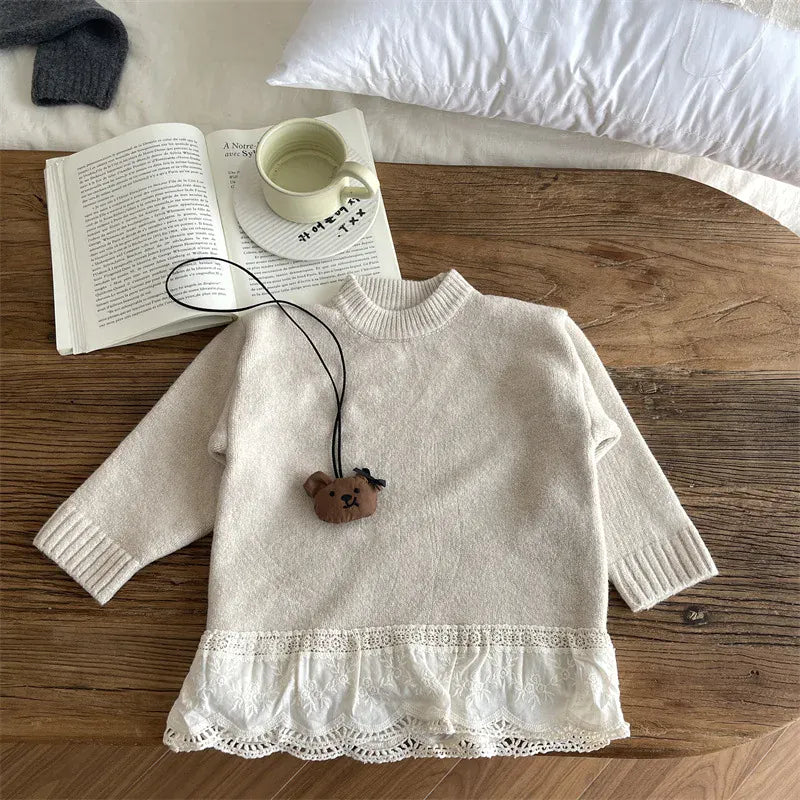 ニット・セーター Beige / 90cm 24M キッズトップス ペプラムレースドッキングハイネック長袖ニットセーター【mh0008447】