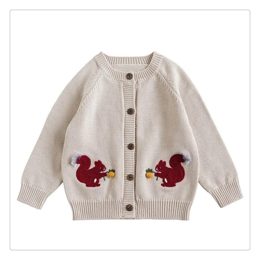 カーディガン・パーカー beige / 90cm キッズカーディガン 長袖ニット アニマルアップリケ うさぎ あひる りす 4カラー ガールズ 女の子 子供服
