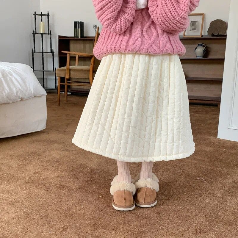 スカート beige / 90cm / 取り寄せ（7〜35日） キッズスカート キルティング Aラインスカート ベージュ ブラック 2カラー ガールズ 女の子 子供服