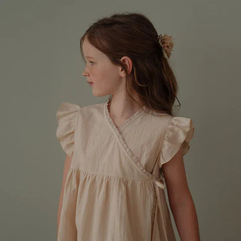 半袖シャツ・ブラウス Beige / 90cm キッズトップス フリルスリーブ ラップチュニックブラウス コットン ベージュ【mh0006282】