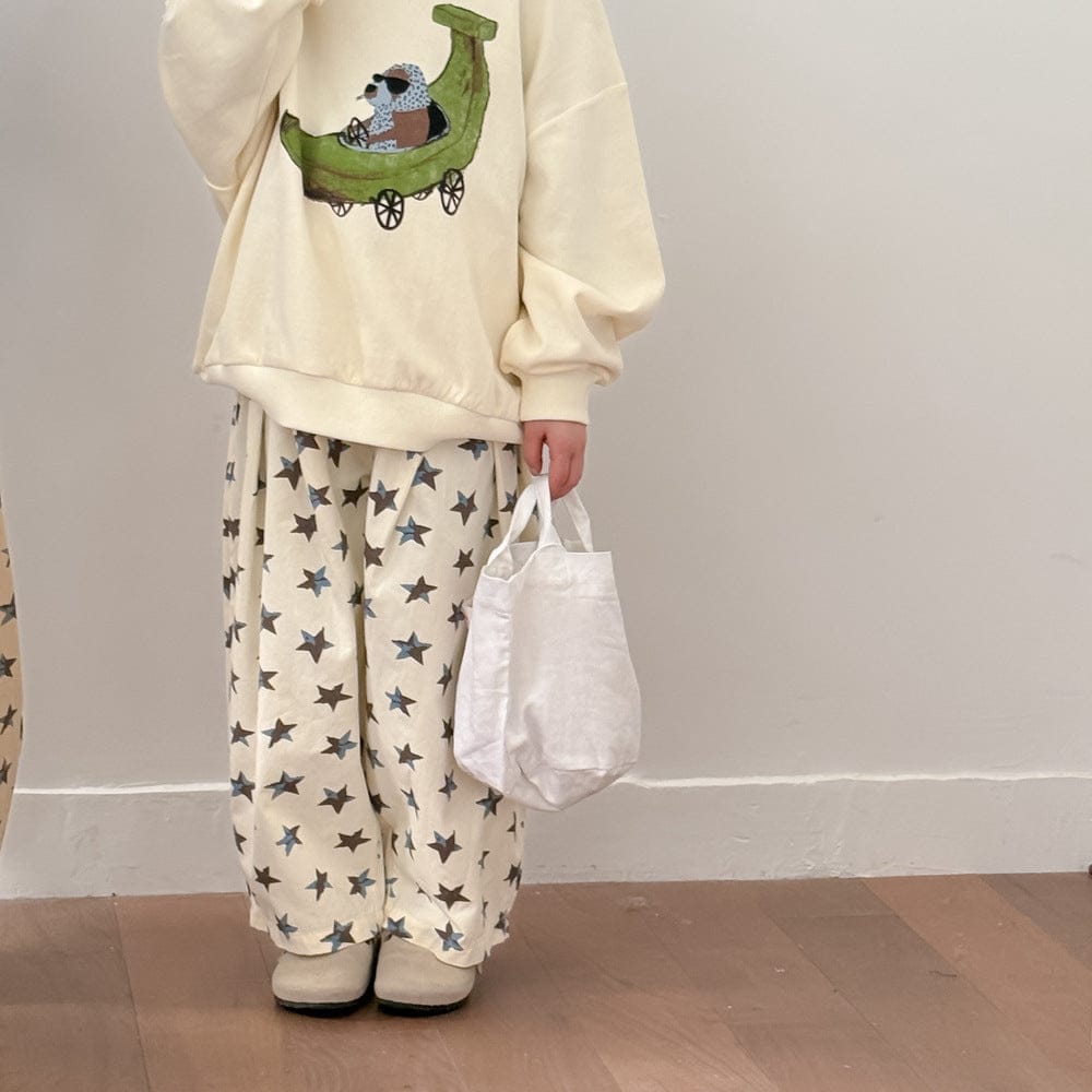 ロングパンツ・スウェットパンツ Beige / 90cm キッズパンツ 星スタープリントロングルーズワイドパンツ【mh0009198】