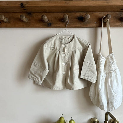 ショートコート・ジャケット・ジャンパー Beige / 90cm ノーカラータックふんわりジャケット【mh0011040】