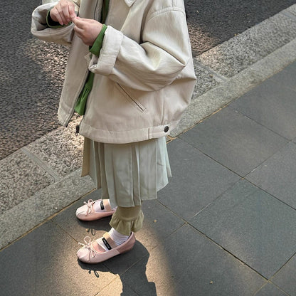 ショートコート・ジャケット・ジャンパー Beige / 90cm フェイクレザーショートジャケット フルジップアウター レトロブルゾン【mh0011064】