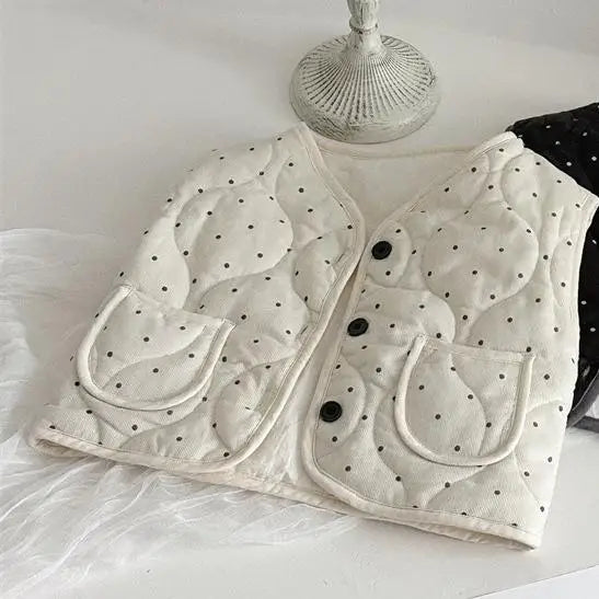 ベスト Beige / 9M  73CM ベビーベスト 水玉ドットプリントキルティングパデッドアウターベスト【mh0007877】