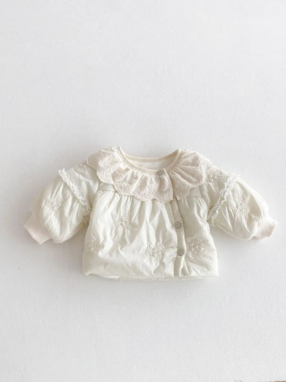 ショートコート・ジャケット・ジャンパー Beige / 9M  73CM ベビーアウター フラワー刺繍ラッフル襟パデッドジャケットコート【mh0008200】