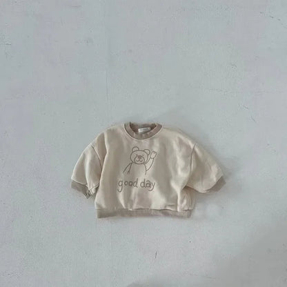 トレーナー・フーディ Beige / 9M  73CM ベビートップス ベアくまプリントバイカラー長袖スウェットシャツ【mh0008786】