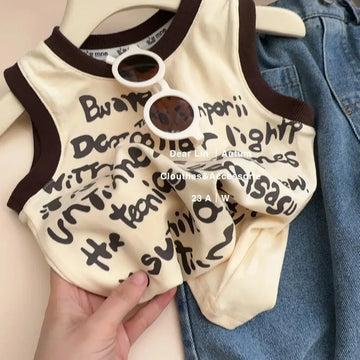 タンクトップ・キャミソール・ノースリーブトップス Beige Apricot / 12M  80CM キッズトップス タンクトップ レターロゴ グラフィティプリント【mh0006323】
