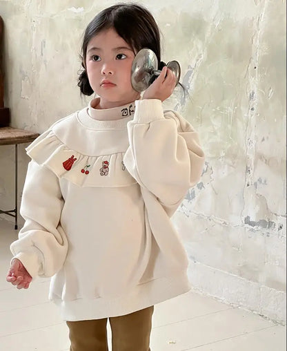 トレーナー・フーディ Beige Apricot / 24M  90CM キッズトップス ラッフルフリル刺繍裏フリース長袖スウェットトレーナー【mh0008081】