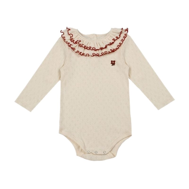 長袖ロンパース Beige Apricot / 66cm メロウフリルラッフル襟長袖ロンパース【mh0010728】