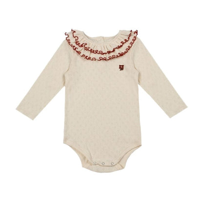 長袖ロンパース Beige Apricot / 66cm メロウフリルラッフル襟長袖ロンパース【mh0010728】