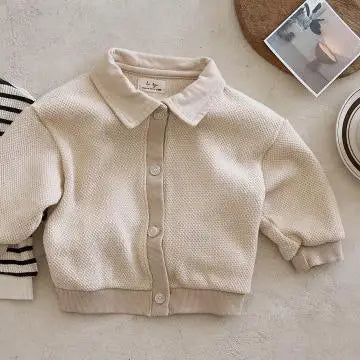 カーディガン・パーカー Beige Apricot / 6M  66CM ベビージャケット ボーダー/無地襟付きニットカーディガンジャケット【mh0007956】