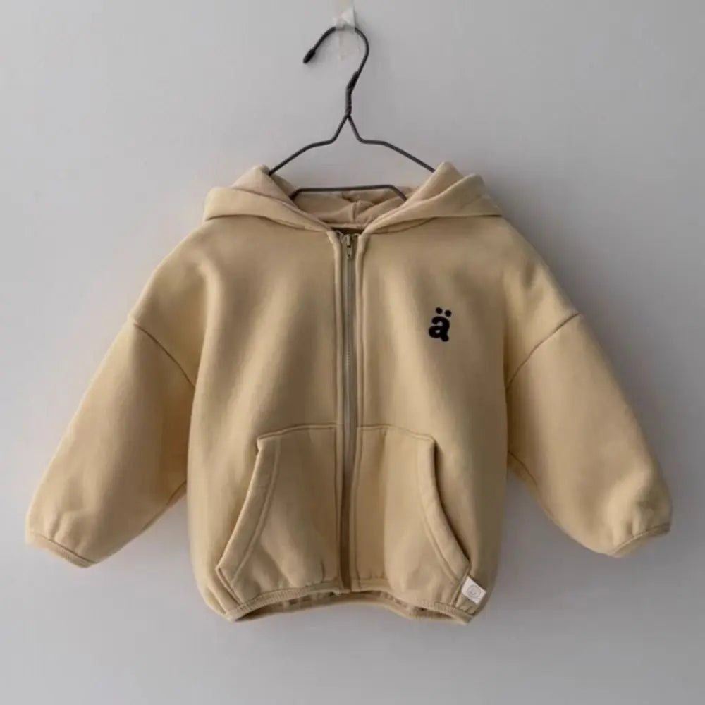 カーディガン・パーカー Beige Apricot / 9M  73CM キッズトップス レターロゴワンポイント刺繍フーディジップアップスウェットジャケット【mh0007770】