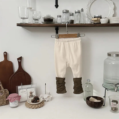 レギンスパンツ Beige brown / 80cm 12M ベビーパンツ レッグウォーマードッキング裏フリースレギンスパンツ【mh0008009】