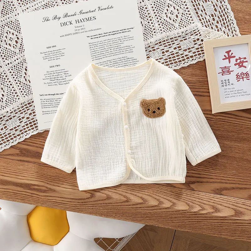 ノースリーブジャンプスーツ beige cardigan / 3-6M  66cm ベビーカーディガン/ジャンプスーツ 薄手 カーディガンジャケット/ノースリーブロンパース ベアくまアップリケ【mh0006254】