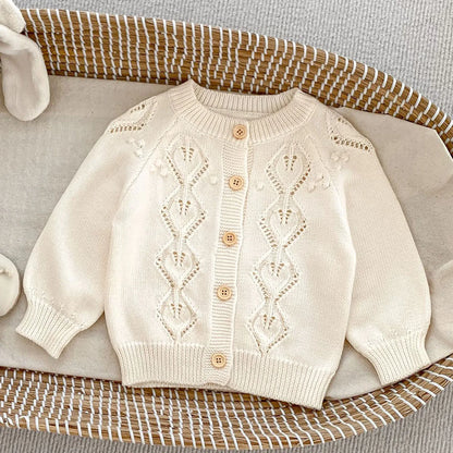 ロンパースセットアップ beige coat / 3-6M 66cm ベビーカーディガン/ロンパース ニットジャケット/ニットサスペンダーボディスーツ 2カラー【mh0006458】