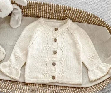 カーディガン・パーカー beige coat / 66cm 0-6m ベビーカーディガン/トップス 刺繍ベルスリーブ長袖ニットジャケット/ラッフル襟長袖Tシャツ【mh0007458】