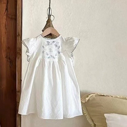 半袖ロンパース beige dress / 80cm ☺︎ ベビー キッズ フリルスリーブ うさぎ プリント 半袖 ロンパース ワンピース リンク 姉妹 お揃い コーデ ガールズ