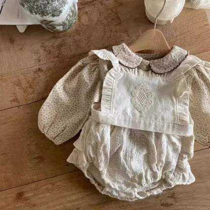 ベスト Beige / for baby 55-95CM ベビーベスト レース刺繍フリル重ね着ベスト【mh0007183】