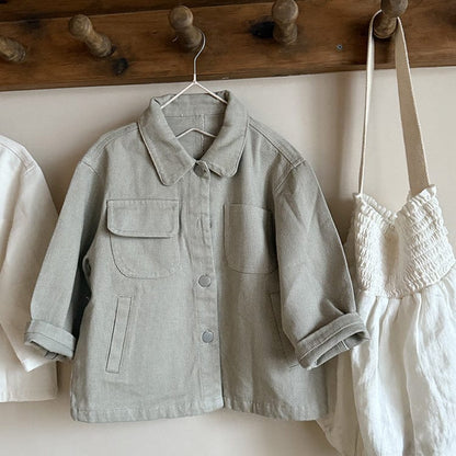 ショートコート・ジャケット・ジャンパー Beige Gray / 90cm シンプル襟付きジャケットコート【mh0011032】