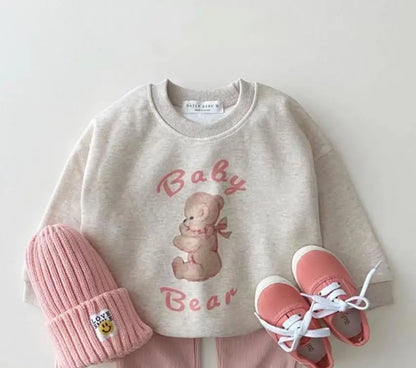 トレーナー・フーディ Beige Gray / 9M  73CM ベビーキッズトップス ベビーベアプリント長袖スウェットシャツ【mh0008817】