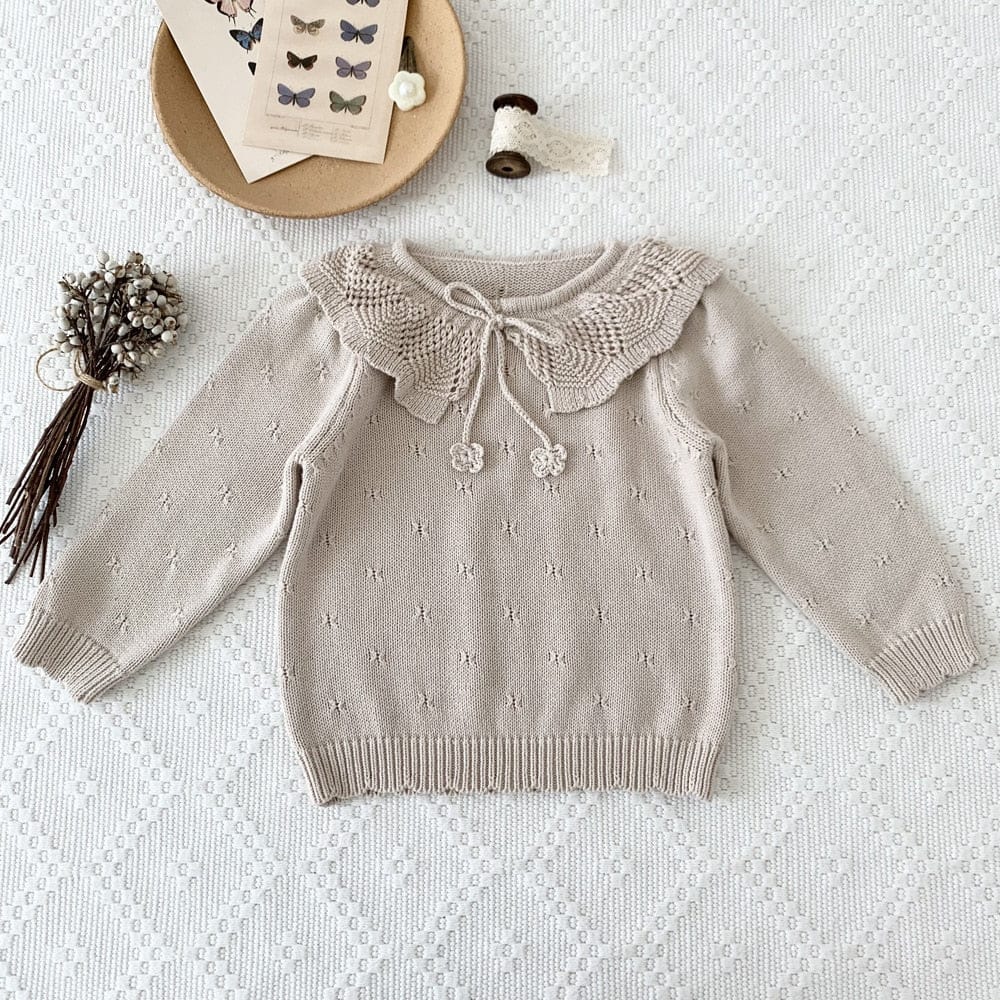 ニット・セーター beige grey / 90cm キッズ ニット フリルカラー セーター トップス 3カラー ガールズ