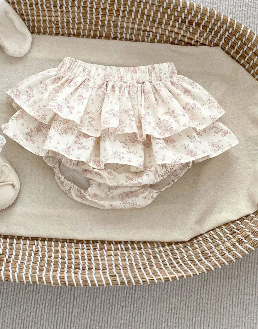 ブルマパンツ beige pink / 66cm ベビーパンツ フリルブルマパンツ フラワー花柄プリント 5カラー
