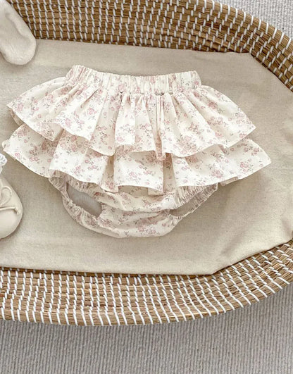 ブルマパンツ beige pink / 66cm ベビーパンツ フリルブルマパンツ フラワー花柄プリント 5カラー