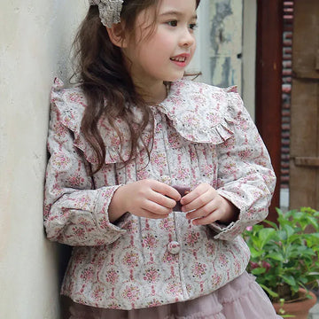 ショートコート・ジャケット・ジャンパー Beige pink flowers / 90cm / 取り寄せ（7〜21日） キッズアウター コート フラワー 花柄プリントジャケット 2カラー ガールズ 女の子 子供服