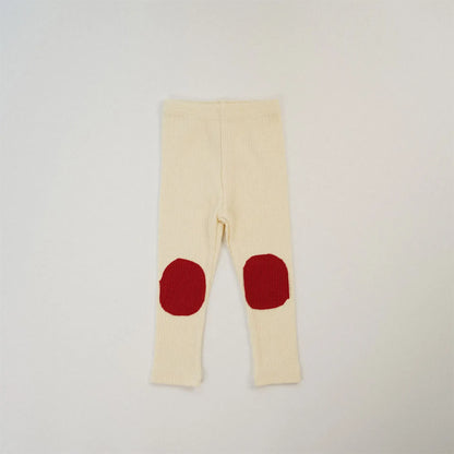 レギンスパンツ beige red / 12M  80cm キッズパンツ カラフル膝パッチレギンスパンツ 8カラー