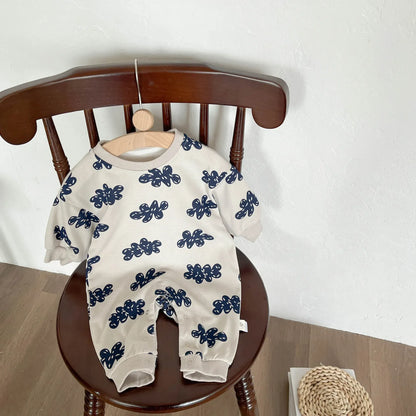 長袖セットアップ beige romper / 6M  66CM ベビーセットアップ 2点セット/ジャンプスーツ クラウド雲プリントハーフジップスウェットシャツ+スウェットパンツ/長袖ロンパース【mh0008620】