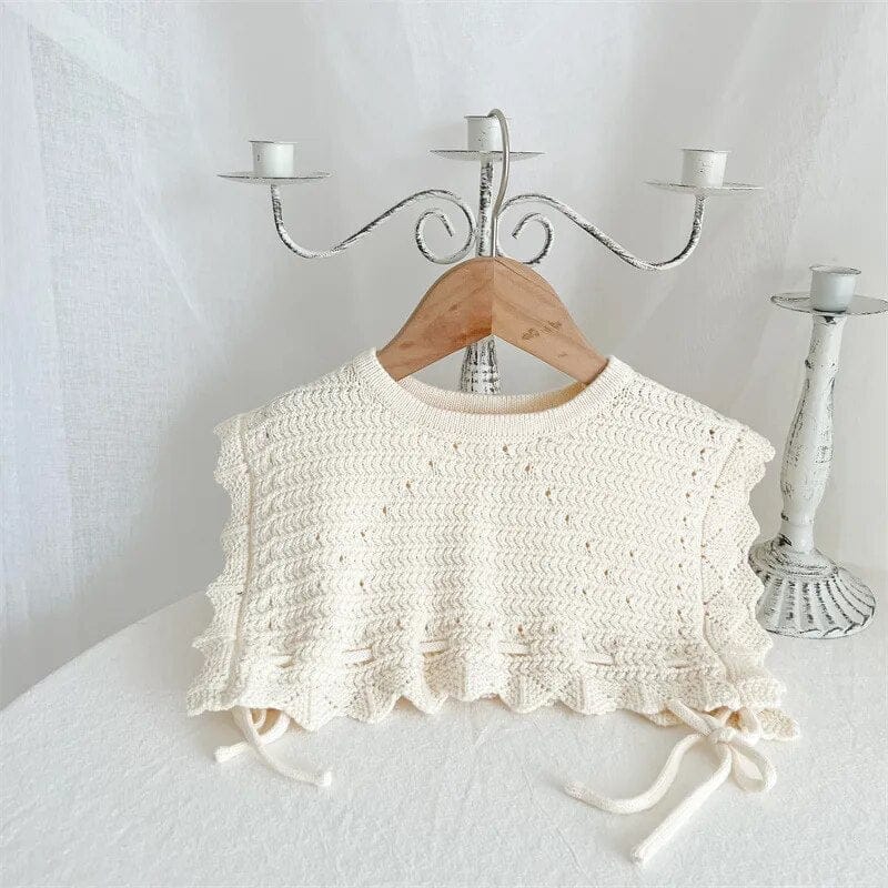 ベスト beige / S ( 80-100CM) キッズ ニットビブベスト レトロ ショール 重ね着 ベージュ コーヒー 2カラー ガールズ 女の子 子供服